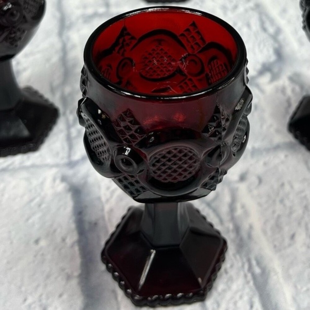 Vintage Avon Cape Cod Ruby Red Glass Wine Goblet 1896 collection